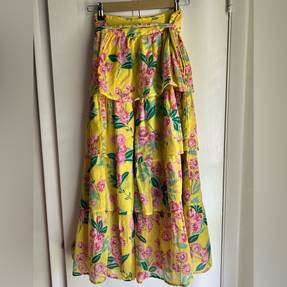 SOLD. Banjanan Yellow and Pink Ruffle Skirt Small